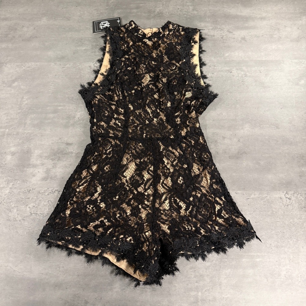 DressMezee Lace Backless Playsuit Romper Womens S Flawlessly Lost Nude Lined